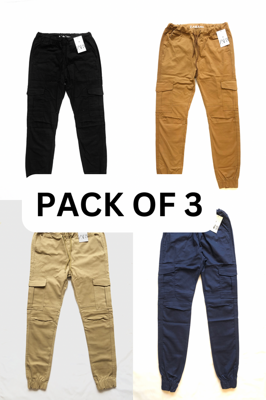 Pack of 3 Cotton Cargo Trousers