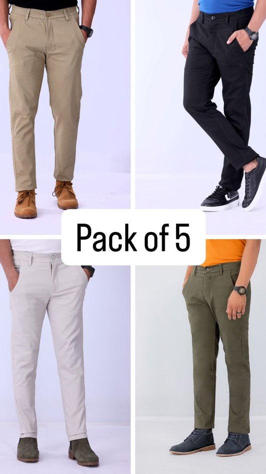 Pack of 5 Cotton Chinos (30 to 36 Waist)