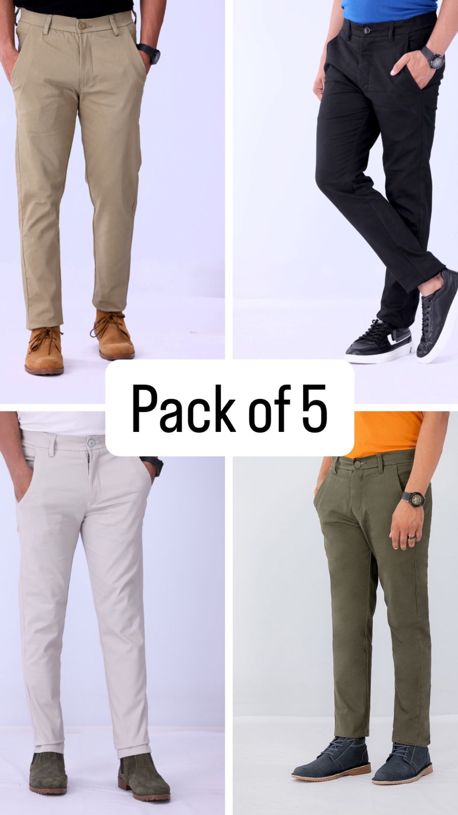 Pack of 5 Cotton Chinos (40 to 44 Waist)