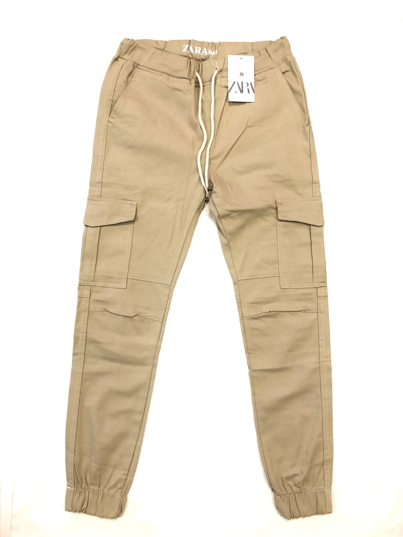 Beige Men Cotton Cargo Trouser